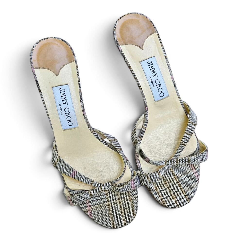Y2k Jimmy Choo Plaid Kitten Heel Mules Vintage - Size 38 - Picture 3 of 10